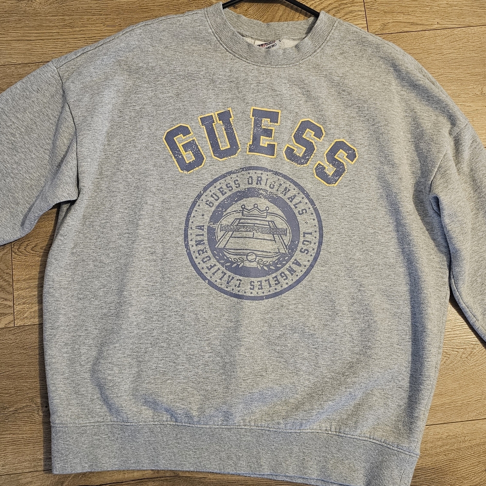 Vintage Guess Y2K Mens Small Gray Crew Pullover Sweater LA